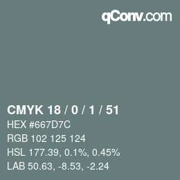 Color code: CMYK 18 / 0 / 1 / 51 | qconv.com