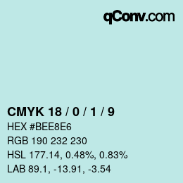 カラーコード: CMYK 18 / 0 / 1 / 9 | qconv.com