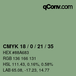 Color code: CMYK 18 / 0 / 21 / 35 | qconv.com