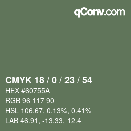 カラーコード: CMYK 18 / 0 / 23 / 54 | qconv.com