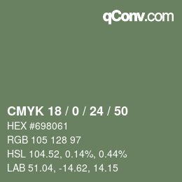 カラーコード: CMYK 18 / 0 / 24 / 50 | qconv.com