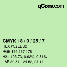 カラーコード: CMYK 18 / 0 / 25 / 7 | qconv.com