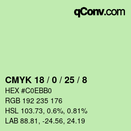 Color code: CMYK 18 / 0 / 25 / 8 | qconv.com