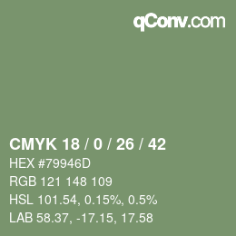 カラーコード: CMYK 18 / 0 / 26 / 42 | qconv.com