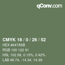 Color code: CMYK 18 / 0 / 26 / 52 | qconv.com