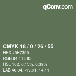 Color code: CMYK 18 / 0 / 26 / 55 | qconv.com