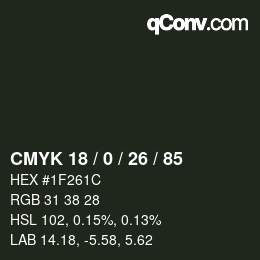 Color code: CMYK 18 / 0 / 26 / 85 | qconv.com