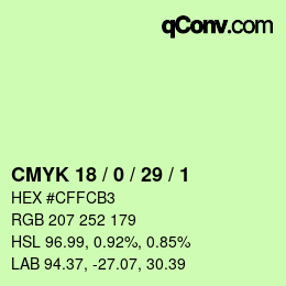カラーコード: CMYK 18 / 0 / 29 / 1 | qconv.com