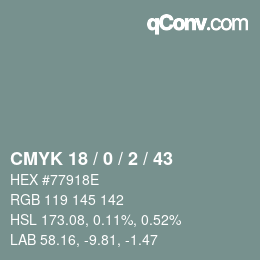 Color code: CMYK 18 / 0 / 2 / 43 | qconv.com