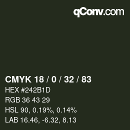 カラーコード: CMYK 18 / 0 / 32 / 83 | qconv.com