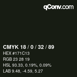 Color code: CMYK 18 / 0 / 32 / 89 | qconv.com