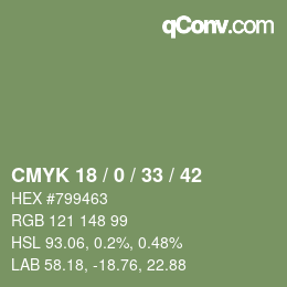 Farbcode: CMYK 18 / 0 / 33 / 42 | qconv.com