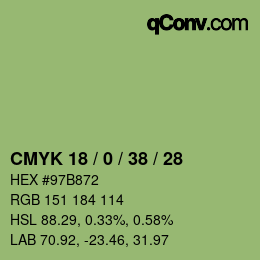 Farbcode: CMYK 18 / 0 / 38 / 28 | qconv.com