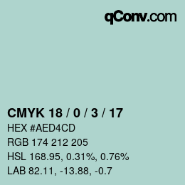 Color code: CMYK 18 / 0 / 3 / 17 | qconv.com