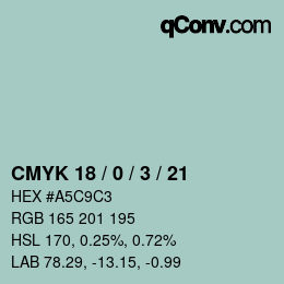 カラーコード: CMYK 18 / 0 / 3 / 21 | qconv.com