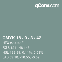 カラーコード: CMYK 18 / 0 / 3 / 42 | qconv.com
