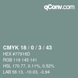 颜色代码: CMYK 18 / 0 / 3 / 43 | qconv.com
