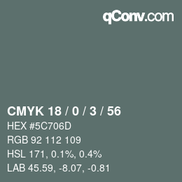 Farbcode: CMYK 18 / 0 / 3 / 56 | qconv.com