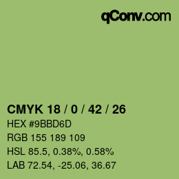カラーコード: CMYK 18 / 0 / 42 / 26 | qconv.com