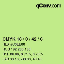 カラーコード: CMYK 18 / 0 / 42 / 8 | qconv.com