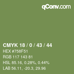 Color code: CMYK 18 / 0 / 43 / 44 | qconv.com