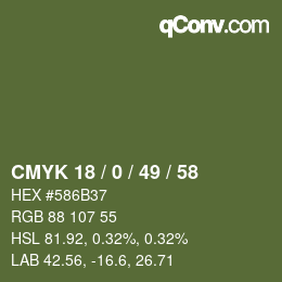 Color code: CMYK 18 / 0 / 49 / 58 | qconv.com