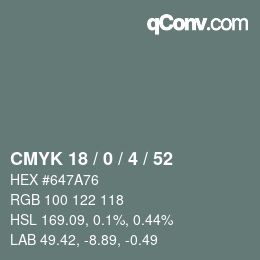 Color code: CMYK 18 / 0 / 4 / 52 | qconv.com