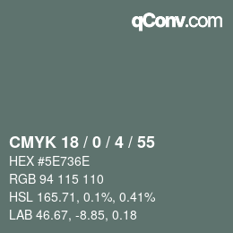 Color code: CMYK 18 / 0 / 4 / 55 | qconv.com