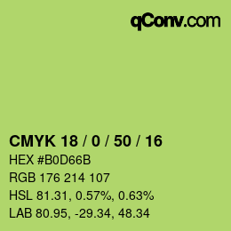 Color code: CMYK 18 / 0 / 50 / 16 | qconv.com