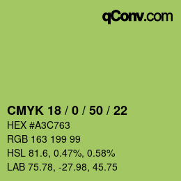 カラーコード: CMYK 18 / 0 / 50 / 22 | qconv.com