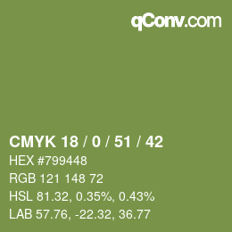 Color code: CMYK 18 / 0 / 51 / 42 | qconv.com