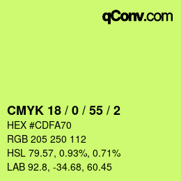 カラーコード: CMYK 18 / 0 / 55 / 2 | qconv.com