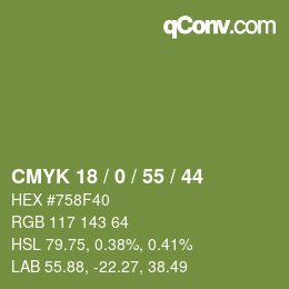 カラーコード: CMYK 18 / 0 / 55 / 44 | qconv.com