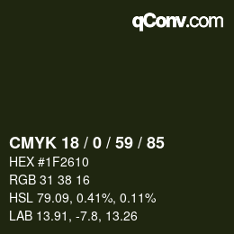 Color code: CMYK 18 / 0 / 59 / 85 | qconv.com