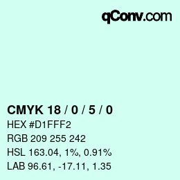 カラーコード: CMYK 18 / 0 / 5 / 0 | qconv.com