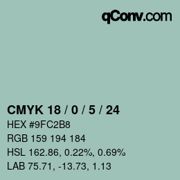 カラーコード: CMYK 18 / 0 / 5 / 24 | qconv.com