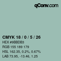 カラーコード: CMYK 18 / 0 / 5 / 26 | qconv.com