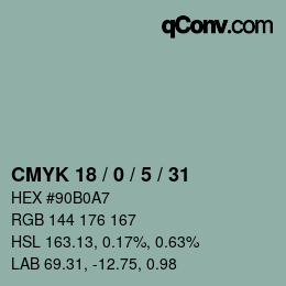 Color code: CMYK 18 / 0 / 5 / 31 | qconv.com