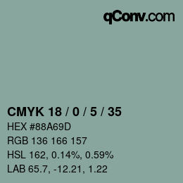 カラーコード: CMYK 18 / 0 / 5 / 35 | qconv.com