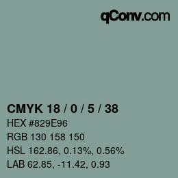 Code couleur: CMYK 18 / 0 / 5 / 38 | qconv.com