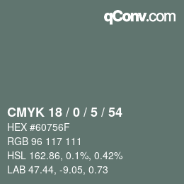 Color code: CMYK 18 / 0 / 5 / 54 | qconv.com