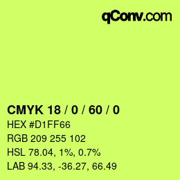 Farbcode: CMYK 18 / 0 / 60 / 0 | qconv.com