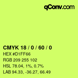 カラーコード: CMYK 18 / 0 / 60 / 0 | qconv.com