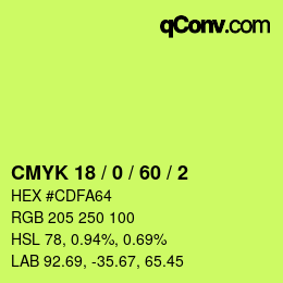 カラーコード: CMYK 18 / 0 / 60 / 2 | qconv.com