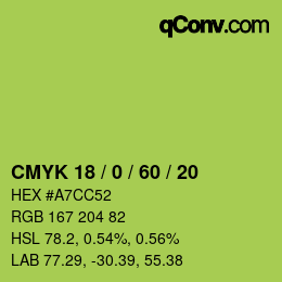 Color code: CMYK 18 / 0 / 60 / 20 | qconv.com