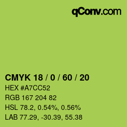 カラーコード: CMYK 18 / 0 / 60 / 20 | qconv.com