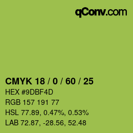 カラーコード: CMYK 18 / 0 / 60 / 25 | qconv.com
