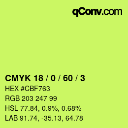 カラーコード: CMYK 18 / 0 / 60 / 3 | qconv.com