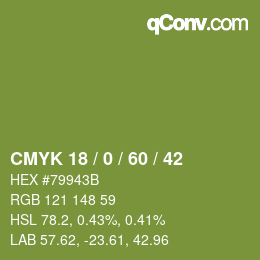 Color code: CMYK 18 / 0 / 60 / 42 | qconv.com