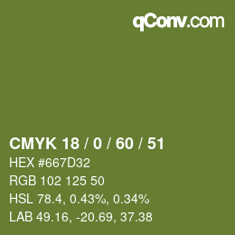 カラーコード: CMYK 18 / 0 / 60 / 51 | qconv.com